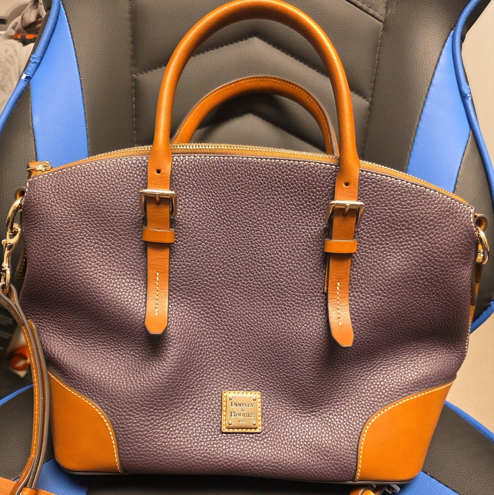 Dooney & Bourke Purple and Tan Structured Tote